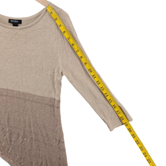 White House Black Market Asymmetrical Tunic Sweater Womens Gold 3/4 Sleeve Sz M - Picture 8 of 10